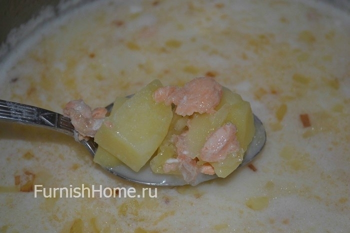 Сырный суп с красной рыбой Сырный суп с красной рыбой