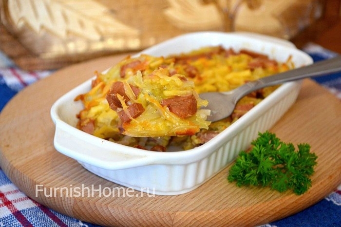 Запеканка из макарон с колбасой и сыром