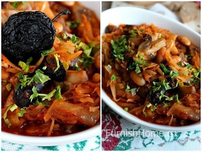 Капуста тушеная с грибами и черносливом