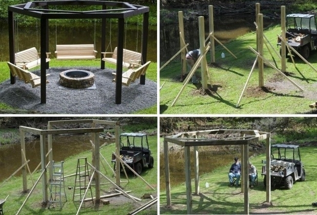 Этапы строительства беседки с качелями Этапы строительства беседки с качелями