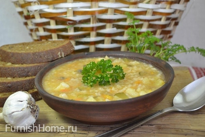 Рассольник с грибами и рисом