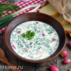 Сытная окрошка с редисом на курином бульоне Сытная окрошка с редисом на курином бульоне