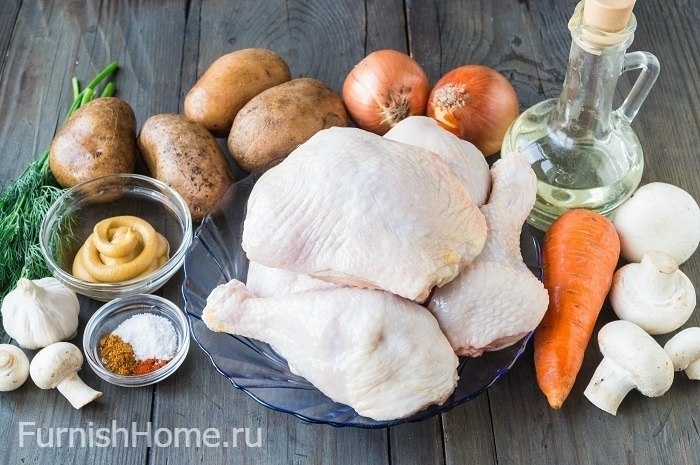 Курица с овощами и грибами в рукаве в духовке