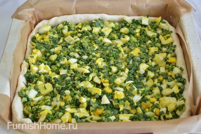 Дрожжевой пирог с зеленым луком и яйцом