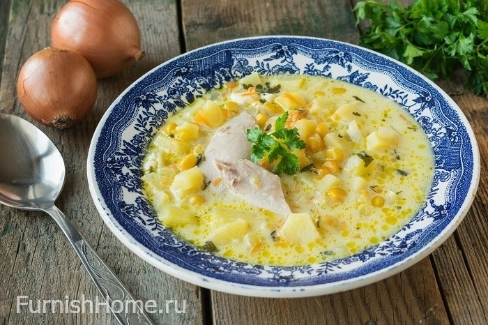 Куриный суп с плавленым сыром и кукурузой