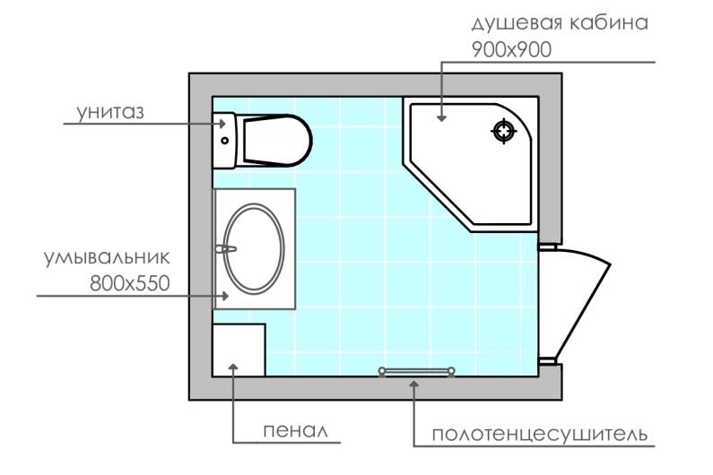 Планировка ванной в 4 квадратных метра с душевой кабиной