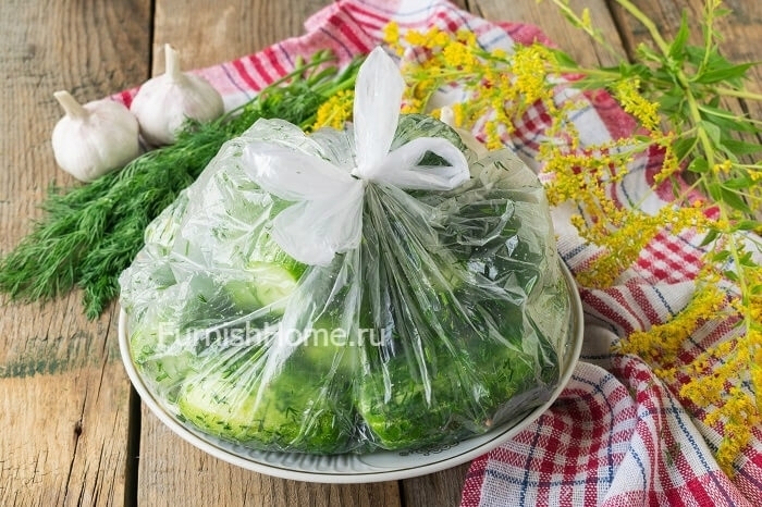 Малосольные огурцы с укропом, чесноком и кориандром в пакете