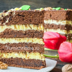 Шоколадный торт с банановым кремом и грецкими орехами