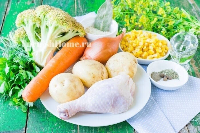 Суп с брокколи и кукурузой