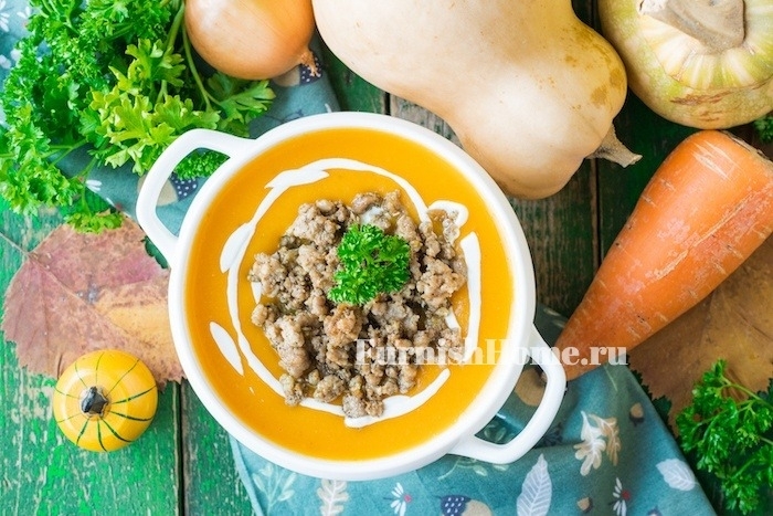 Тыквенный суп-пюре с острым фаршем