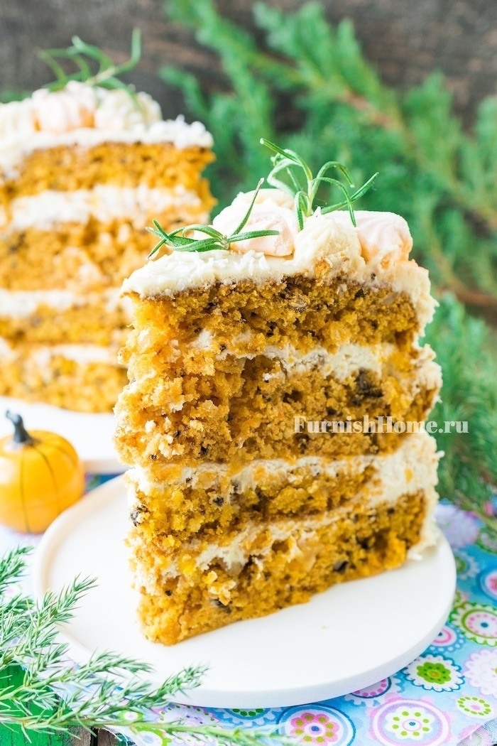 Морковно-тыквенный торт с курагой и грецкими орехами