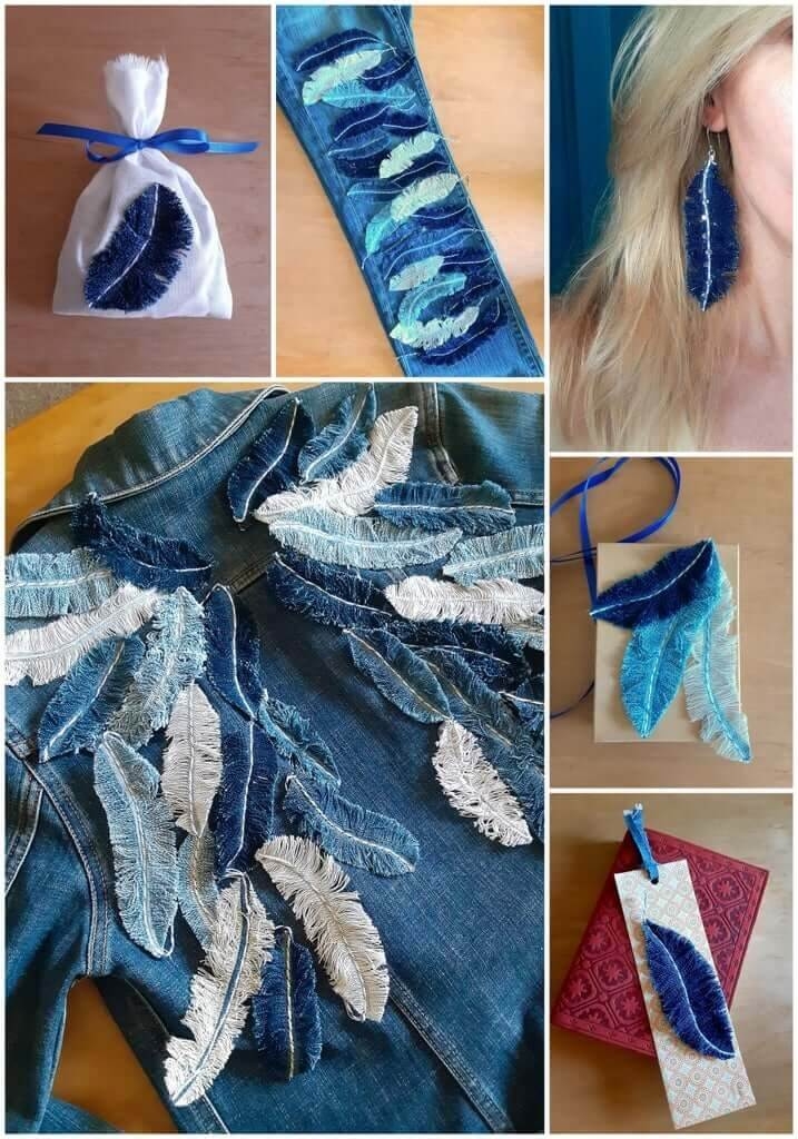 Оригинальные украшения: перья из остатков джинсовой ткани. Пошаговый мастер-класс с фото