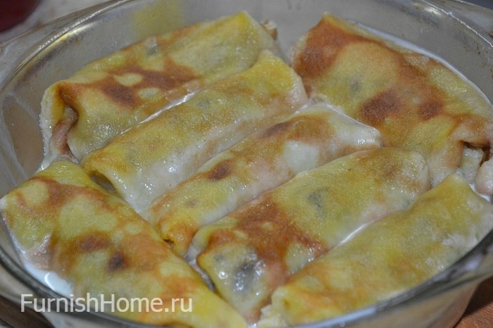 Блины с грибами и сыром