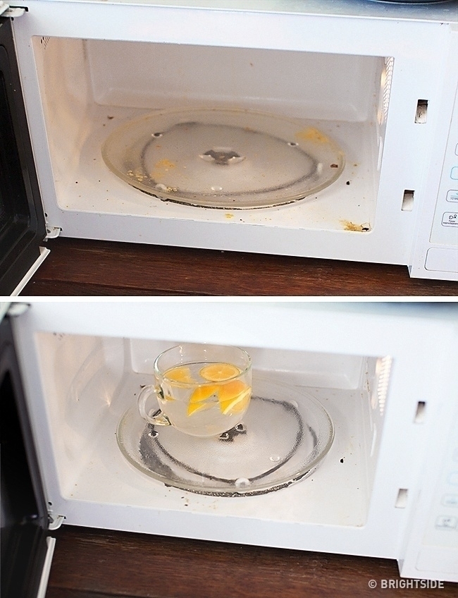 Раствор воды и лимонного сока поможет быстро очистить микроволновую печь