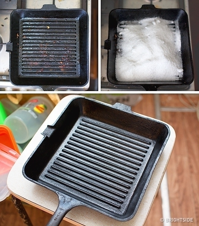 Обычная соль поможет очистить сковороду от жира