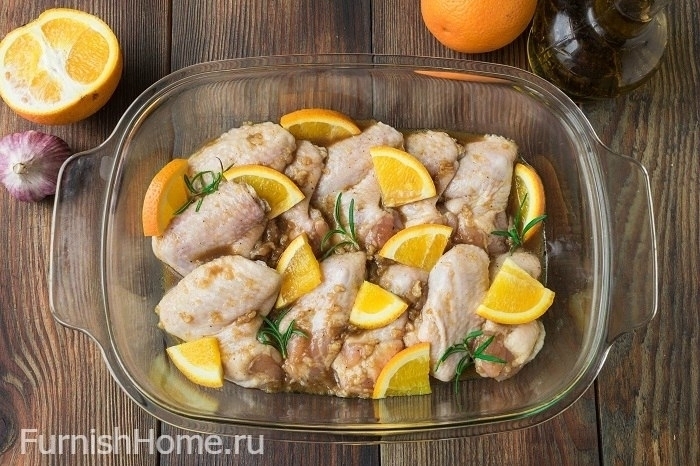 Куриные крылышки с апельсином и розмарином