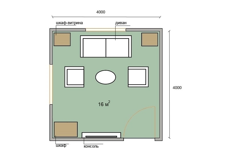 Планировка гостиной 16 кв.м.