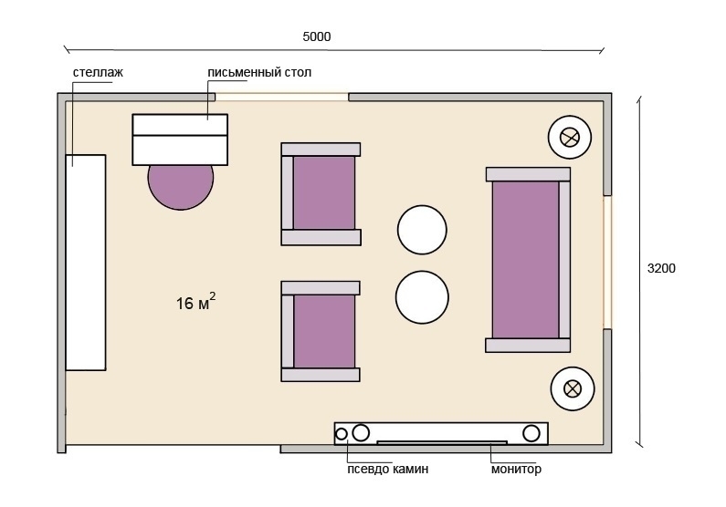 Планировка гостиной 16 кв.м.