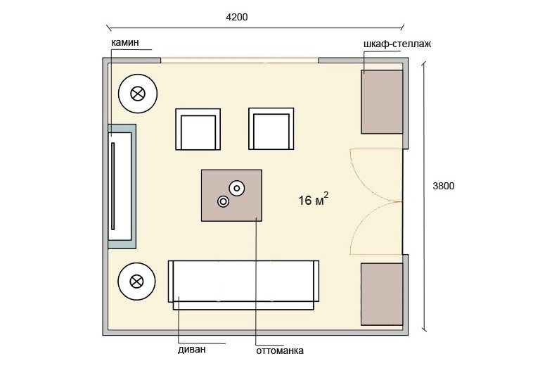 Планировка гостиной 16 кв.м.