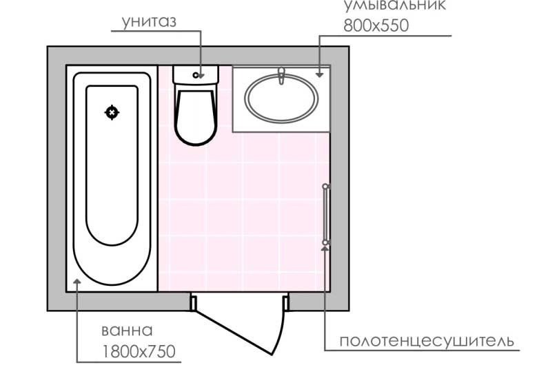 Планировка ванной 4 кв. метра с ванной чашей