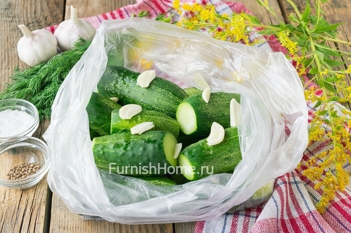 Малосольные огурцы с укропом, чесноком и кориандром в пакете