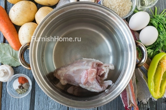 Грибной суп с рисом и яйцом