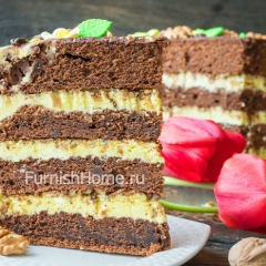 Шоколадный торт с банановым кремом и грецкими орехами