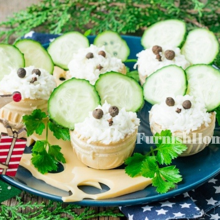 Праздничные тарталетки с курицей и плавленым сыром «Мышки»