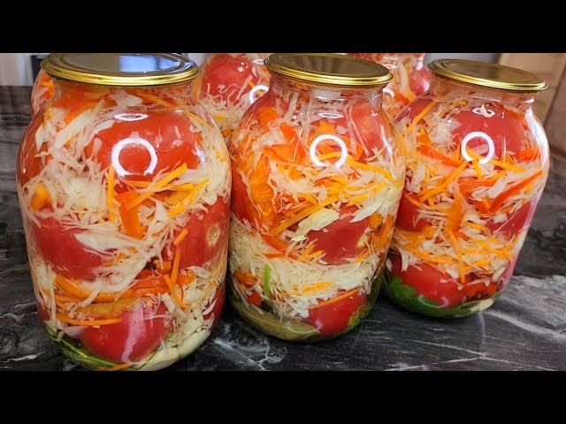 Невероятно вкусные консервированные помидоры с капустой